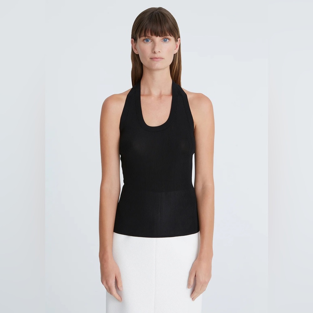 NWT Halston Annalise Black Halter Top in Sz L Summer Vacay Boat Yacht Resort